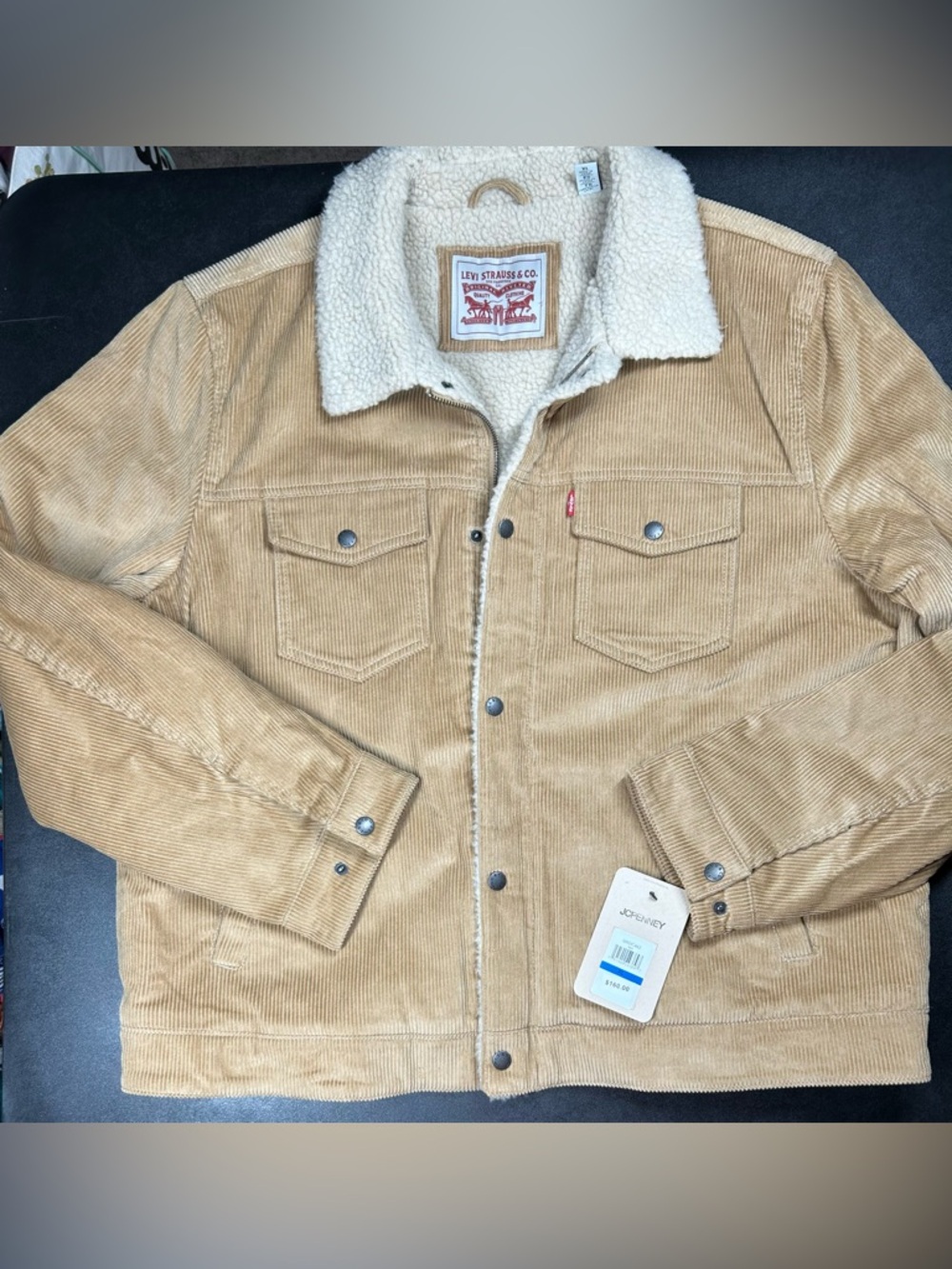 Levis Men’s Size XL Beige Corduroy Sherpa Lined Trucker Snap Zip Coat Jacket